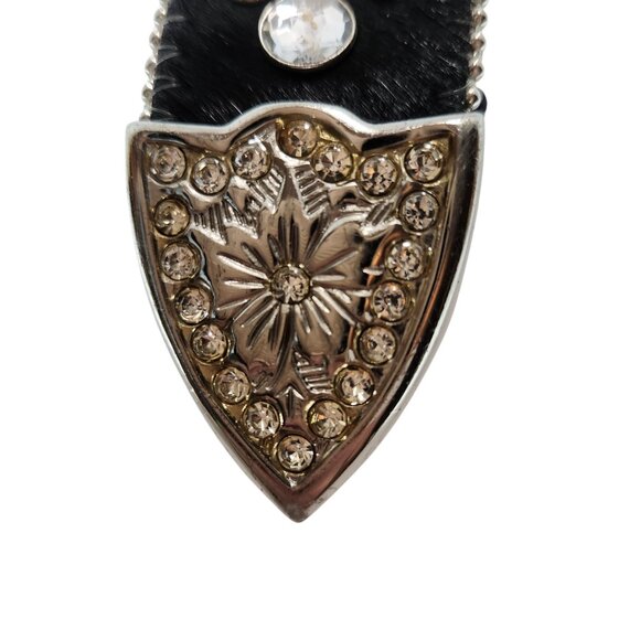 Vintage BHW Women's Black Leather Western Belt Silver Bling Accents Sz Medium - Picture 7 of 13